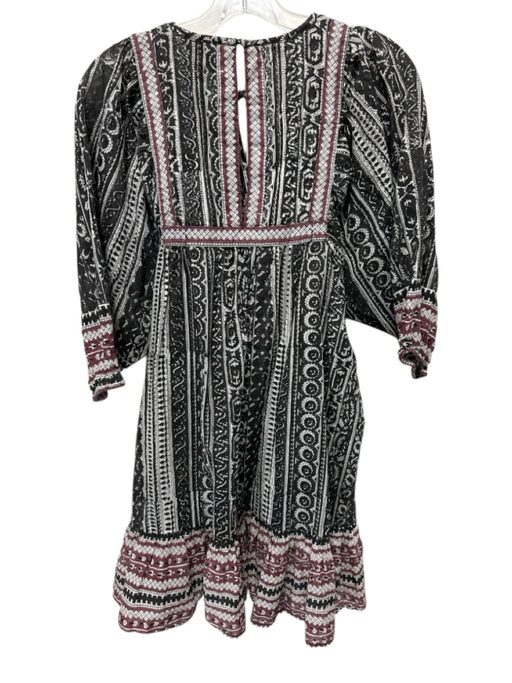 Cleobella Size S Black, Red & White Cotton Long Balloon Sleeve V Neck Dress Black, Red & White / S