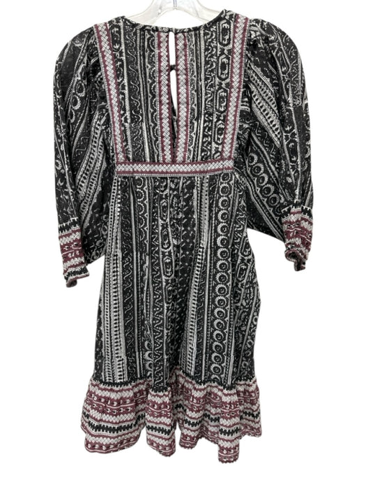 Cleobella Size S Black, Red & White Cotton Long Balloon Sleeve V Neck Dress Black, Red & White / S