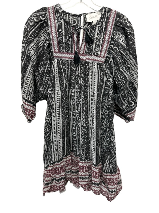 Cleobella Size S Black, Red & White Cotton Long Balloon Sleeve V Neck Dress Black, Red & White / S
