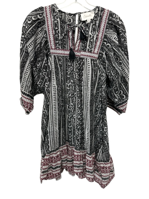 Cleobella Size S Black, Red & White Cotton Long Balloon Sleeve V Neck Dress Black, Red & White / S