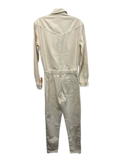 Rag & Bone Size S Ecru Cream Cotton Denim Snaps Long Sleeve Collar Jumpsuit Ecru Cream / S