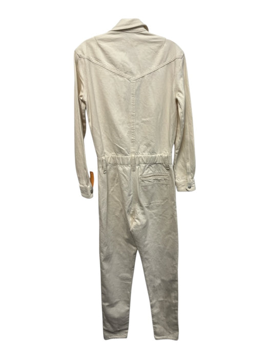 Rag & Bone Size S Ecru Cream Cotton Denim Snaps Long Sleeve Collar Jumpsuit Ecru Cream / S