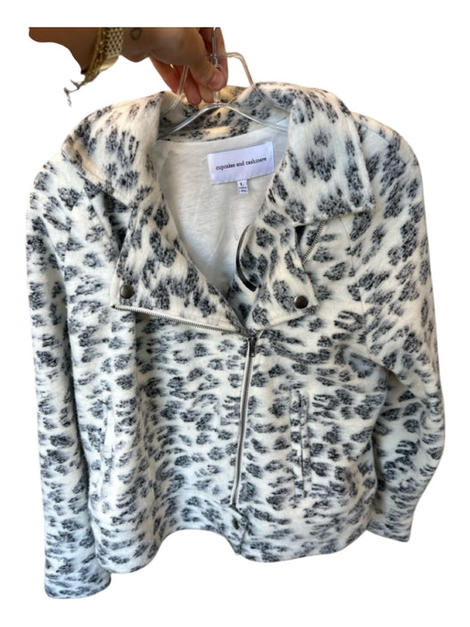 Cupcakes & Cashmere Size L White & Black Polyester Animal Print Moto Jacket White & Black / L