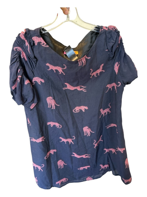 Vilagallo Size 40 Navy & Pink Viscose Blend Short Sleeve Cheetah Metallic Dress Navy & Pink / 40