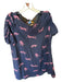 Vilagallo Size 40 Navy & Pink Viscose Blend Short Sleeve Cheetah Metallic Dress Navy & Pink / 40