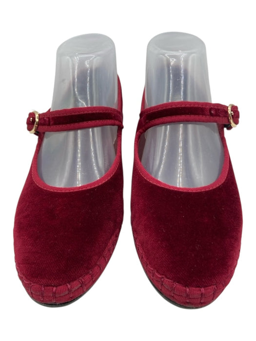 Flabelus Shoe Size 37 Burgundy Red Textile Gold Tone Hardware Velvet Flats Burgundy Red / 37