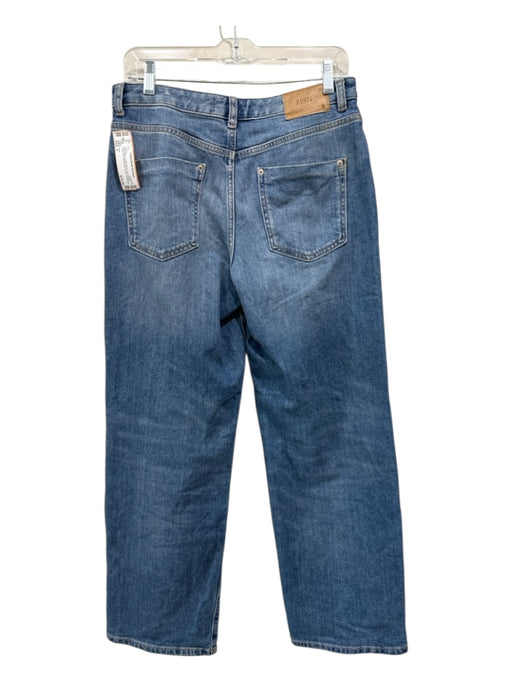 Zara Size 4 Blue Wash Cotton Blend Zip & Button Wide Leg Whiskering Pocket Jeans Blue Wash / 4