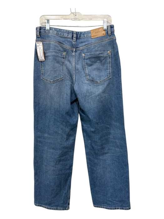 Zara Size 4 Blue Wash Cotton Blend Zip & Button Wide Leg Whiskering Pocket Jeans Blue Wash / 4