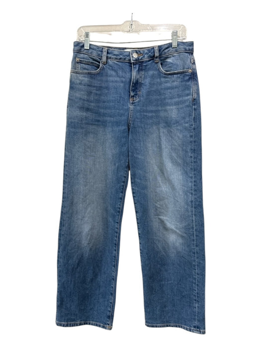 Zara Size 4 Blue Wash Cotton Blend Zip & Button Wide Leg Whiskering Pocket Jeans Blue Wash / 4