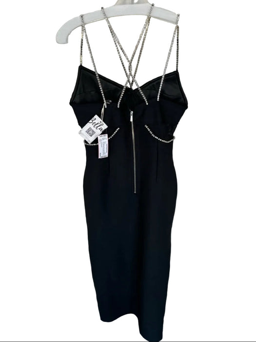 Bella Barnett Size L Black & Silver Polyester Blend Spaghetti Strap Gown