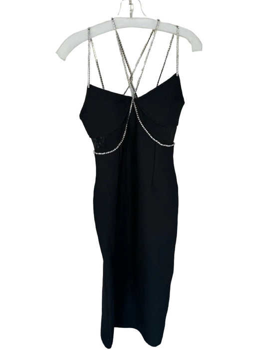 Bella Barnett Size L Black & Silver Polyester Blend Spaghetti Strap Gown