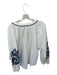TCEC Size M White & Blue Cotton Long Sleeve Rope Detail V Neck Top White & Blue / M