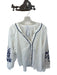 TCEC Size M White & Blue Cotton Long Sleeve Rope Detail V Neck Top White & Blue / M