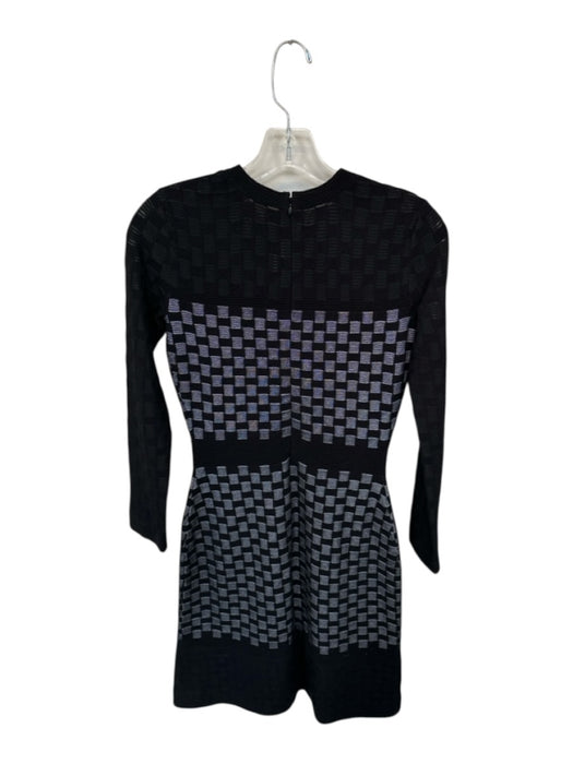 St. John Size 0 Black & Gray Wool Blend Long Sleeve Checkered Back Zip Dress Black & Gray / 0
