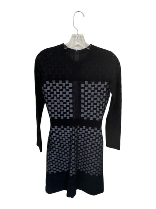 St. John Size 0 Black & Gray Wool Blend Long Sleeve Checkered Back Zip Dress Black & Gray / 0