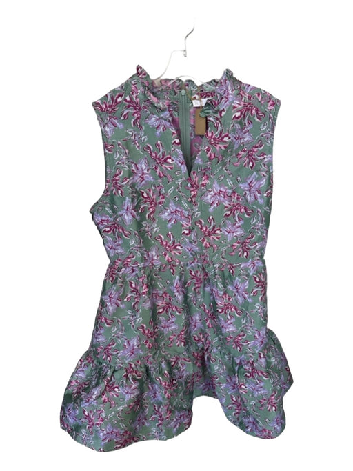 Karlie Size L Green & Purple Polyester jaquard Sleeveless Ruffles Floral Dress Green & Purple / L