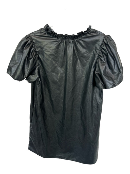 Entro Size M Black Vegan Leather Short Balloon Sleeve Ruffle Collar Dress Black / M