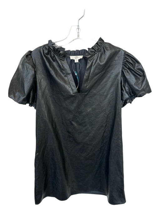 Entro Size M Black Vegan Leather Short Balloon Sleeve Ruffle Collar Dress Black / M