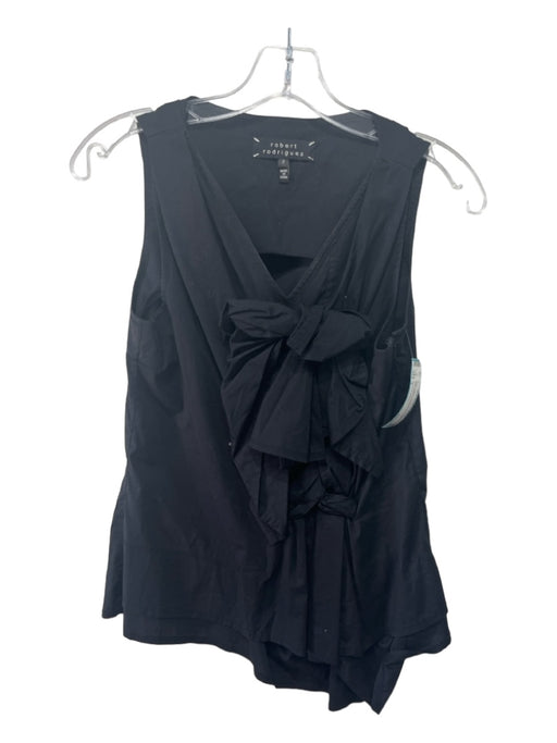 Robert Rodriguez Size 2 Black Cotton V Neck Ruffle Detail Sleeveless Top Black / 2