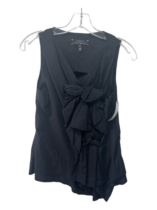 Robert Rodriguez Size 2 Black Cotton V Neck Ruffle Detail Sleeveless Top Black / 2