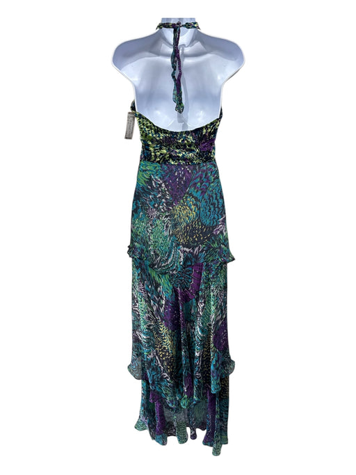 Miss Bikini Size S Purple, Blue, Green Silk Velvet Abstract Halter Maxi Dress Purple, Blue, Green / S