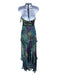 Miss Bikini Size S Purple, Blue, Green Silk Velvet Abstract Halter Maxi Dress Purple, Blue, Green / S