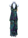 Miss Bikini Size S Purple, Blue, Green Silk Velvet Abstract Halter Maxi Dress Purple, Blue, Green / S