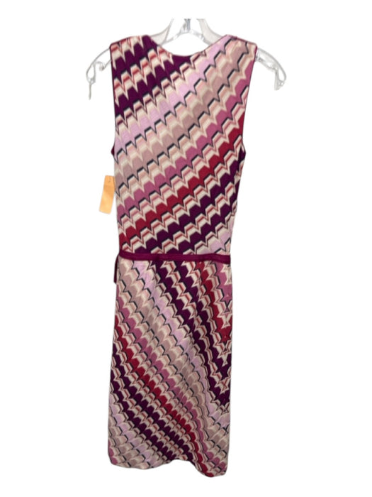 Missoni Size S Pink Print Wool & Nylon Blend chevron knit V Neck Dress Pink Print / S