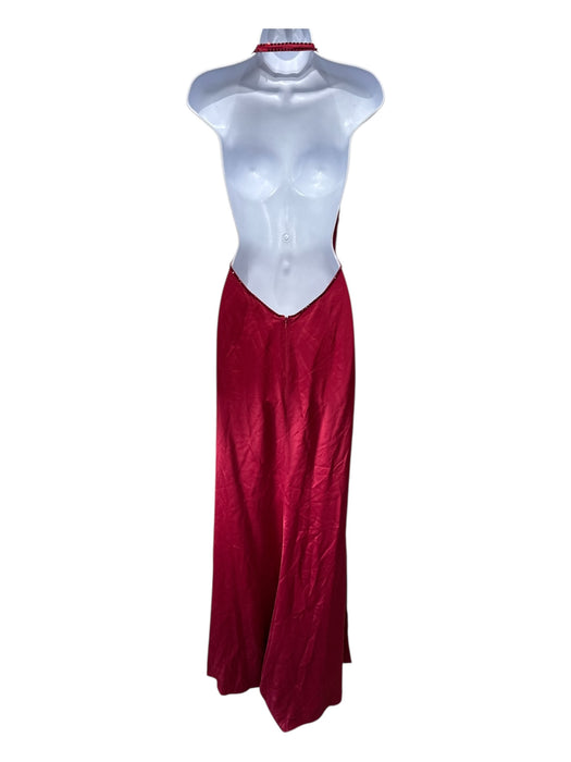 Luca Luca Size M / 44 Red Silk Halter Rhinestone Back Zip Low Back Dress Red / M / 44