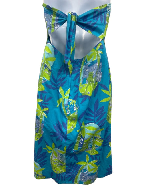 Lilly Pulitzer Size 6 Blue, Green & White Cotton Botanical Print Strapless Dress Blue, Green & White / 6