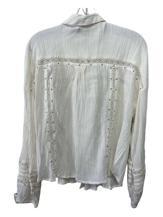 Free People Size M Cream White Cotton Blend Collared Button Up Gauze Top Cream White / M