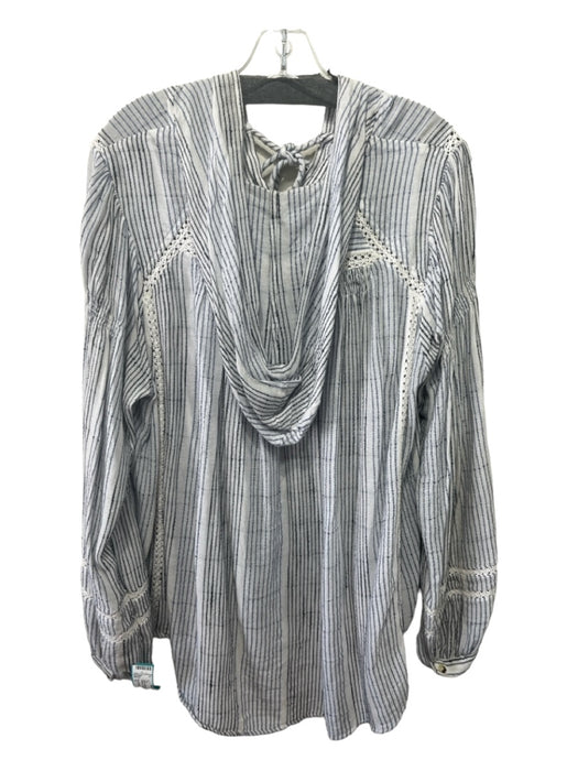 Free People Size S Blue & White Cotton Blend Hood Striped Long Sleeve Top Blue & White / S