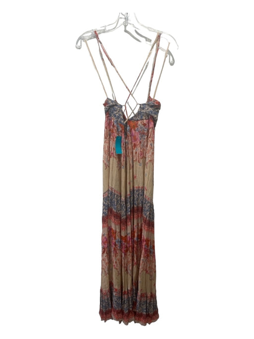 Intimately Free People Size S Beige Orange Blue Viscose Floral Halter Maxi Dress Beige Orange Blue / S