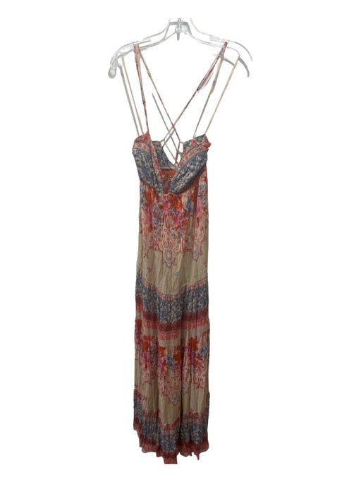 Intimately Free People Size S Beige Orange Blue Viscose Floral Halter Maxi Dress Beige Orange Blue / S