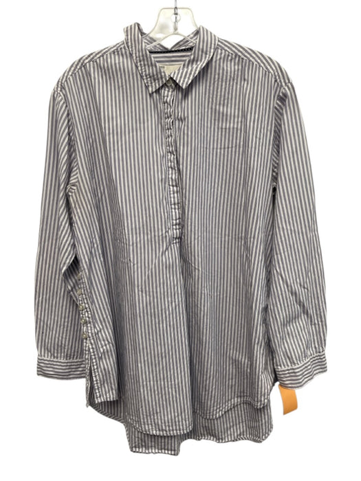 By Anthropologie Size M Blue & White Cotton Striped Button Front Long Sleeve Top Blue & White / M