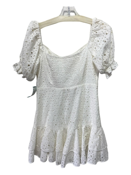 ASTR The Label Size M White Cotton Floral Eyelet Short Puff Sleeve Mini Dress White / M