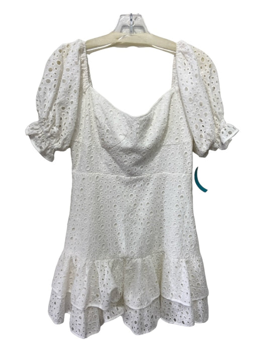 ASTR The Label Size M White Cotton Floral Eyelet Short Puff Sleeve Mini Dress White / M