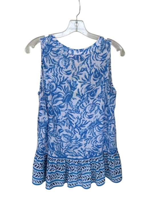 Lilly Pulitzer Size S Blue & White Polyester Sleeveless Flowers Peplum Top Blue & White / S