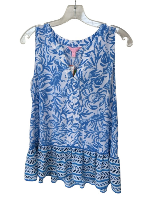 Lilly Pulitzer Size S Blue & White Polyester Sleeveless Flowers Peplum Top Blue & White / S