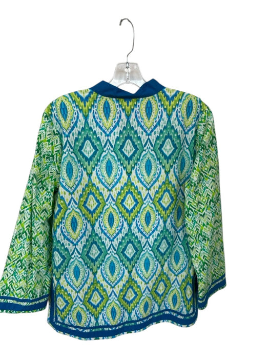 NicoBlu Size Est M Green & Blue Cotton Long Sleeve Ikat Tunic Top Green & Blue / Est M