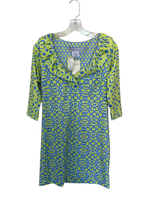 Gretchen Scott Size M Lime & Blue Polyester Blend Long Sleeve Kaleidoscope Dress Lime & Blue / M