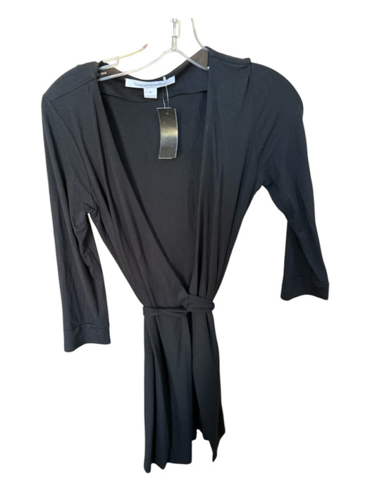 Diane Von Furstenberg Size 6 Black Rayon Blend Long Sleeve Wrap Dress Black / 6