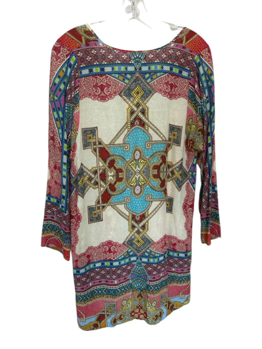 Johnny Was Size S Red & Blue Rayon Long Sleeve Kaleidoscope V Neck Dress Red & Blue / S