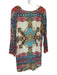 Johnny Was Size S Red & Blue Rayon Long Sleeve Kaleidoscope V Neck Dress Red & Blue / S