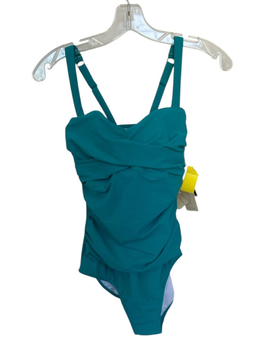Gottex Size 12 Teal Polyamid Gathered Hook & Eye One Piece Swimsuit Teal / 12