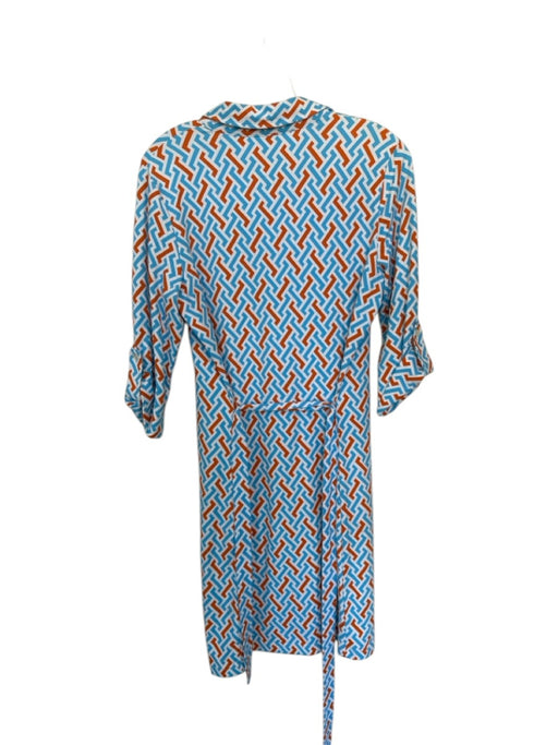 J. McLaughlin Size S Blue & Orange Nylon Long Sleeve Abstract Button Down Dress Blue & Orange / S