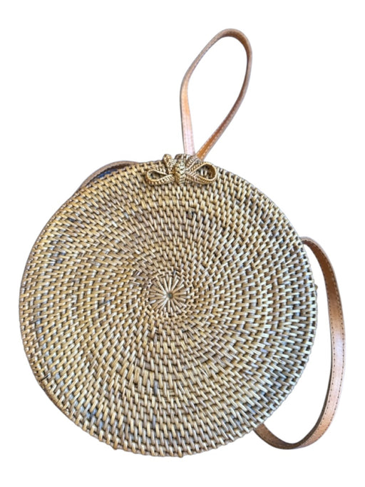 Brown Wicker Woven Circular Hook clasp Canteen Purse Brown / S