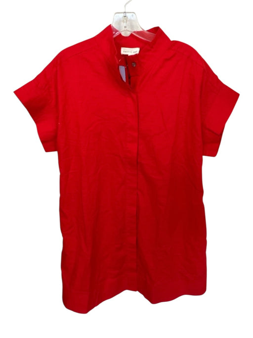 avara Size S Red Cotton Blend Button Up Short Sleeve high neck Knee length Dress Red / S