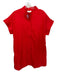 avara Size S Red Cotton Blend Button Up Short Sleeve high neck Knee length Dress Red / S
