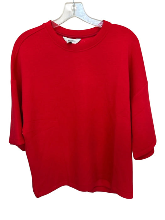 Spanx Size M Red Tencel Blend Short Sleeve U Neck Top Red / M